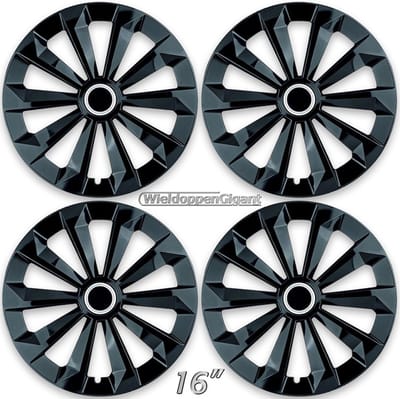 GoodGo Wieldoppen set FLAME-BK 16 inch in glanzend zwart + chroom ring. Set a 4 stuks (CONTROLEER UW BANDENMAAT en lees a.u.b. de onderstaande, uitgebreide tekst!)