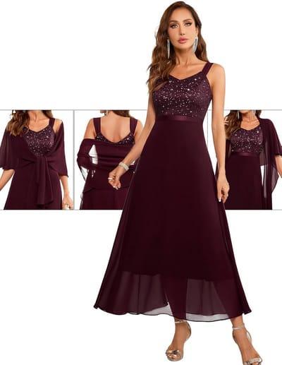 Lange Avondjurk Dames met Pailletten en Chiffon Top, Elegante Cocktailjurk voor Feest of Bruiloft