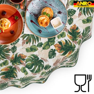 ANRO Tafelkleed Jungle bladeren Meerkleurig Ovaal 200x140cm Met sierband Afwasbaar Waterafstotend