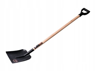 Zwarte metalen schep met gelakt houten steel, 130cm