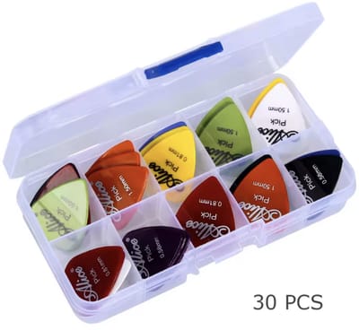CHPN - Plectrums - Plectrum set - Gitaar Plectrum Set in opbergbakje - 30 plectrums - Verschillende Diktes kleuren - Gitaarspelen - Gitaar