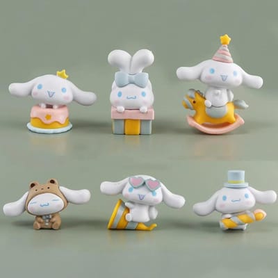 6 Stuks Anime Figuur Cinnamoroll Party Pom Pom Purin Gudetama PVC Model Figurine DIY Sticker Pop Sierlijk Ornament Speelgoed Cadeau white