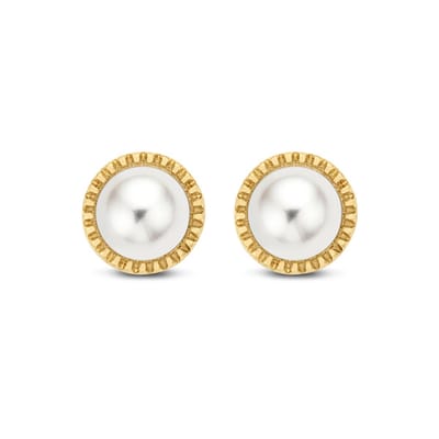 New Bling Goud 9NBG-0015 - Oorknopjes Bol - Parel in Randje - 4mm - Goud