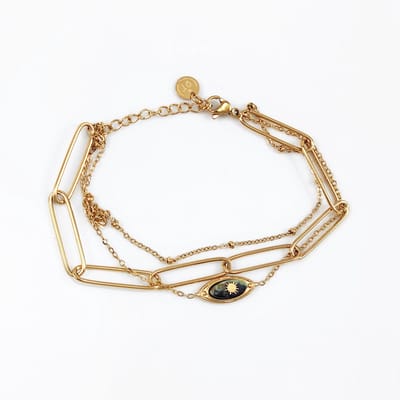 Dottilove Dames Armband 3 Lagen - Groen Natuursteen - Geelgoudkleurig Vergulde - Schakelsarmband