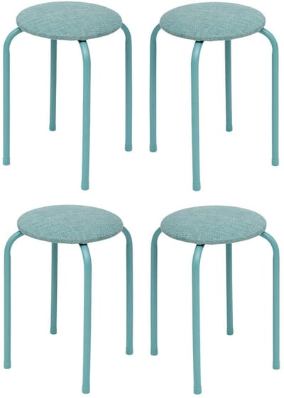 5Five Stapelbaar zit krukje Fierra - 4x - metaal/polyester - blauw - D38 x H46 cm - extra stoelen - binnen/buiten - Stapelbaar
