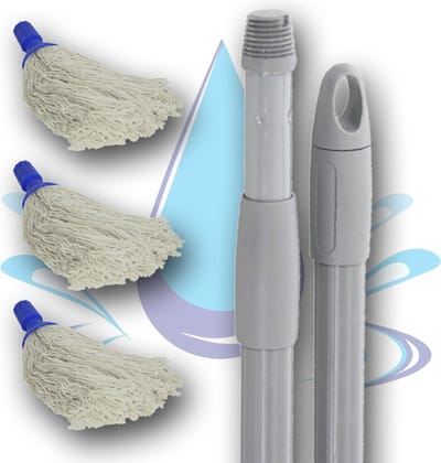 3x Spaanse mop inclusief dweilstok | Professionele kwaliteit | 1 Telescoopsteel 150cm met 3 minimoppen 250 gram