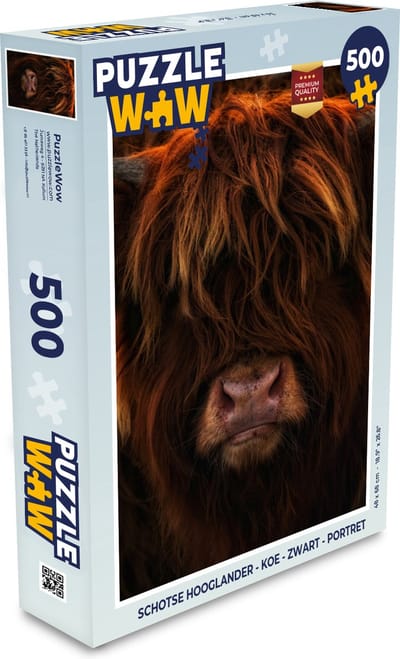 Puzzel Schotse Hooglander - Koe - Zwart - Portret - Legpuzzel - Puzzel 500 stukjes
