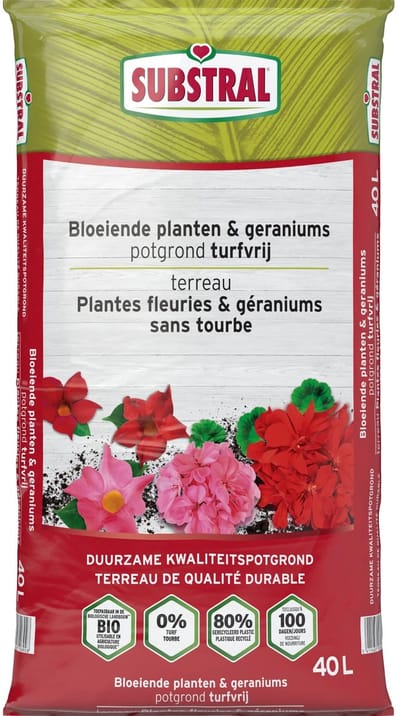 Substral Potgrond Bloeiende Planten & Geraniums Turfvrij 40L