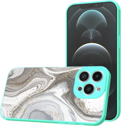 Smartphonica Telefoonhoesje Geschikt voor iPhone 13 Pro met Zilver Marmer opdruk - TPU Back Cover Case Silver Marble Design - Turquoise geschikt voor iPhone 13 Pro