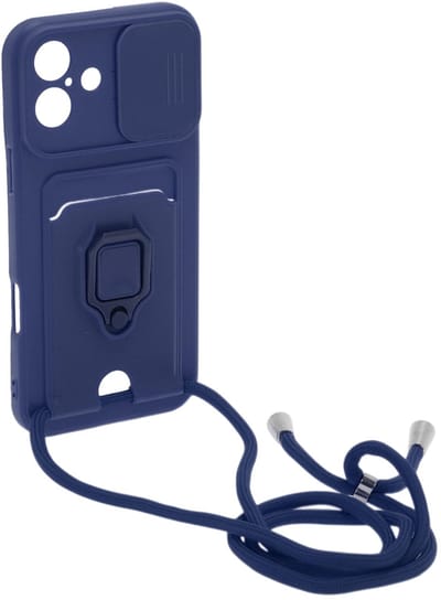 Dailygoods- Telefoonhoesje iPhone 16 Plus - Verstelbare Halsketting - Telefoonketting - Beschermhoes - Schuifcamera-afdekking - Ringstandaard met Kaartsleuven