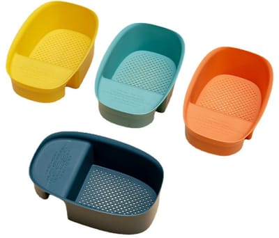 4-delige afdruipmandset voor keukenspoelbakken en afwasbakken (groen, blauw, oranje, geel)