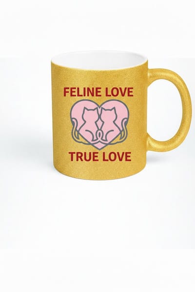 Gouden Glitter Mok Feline Love True Love Katten Design - Cadeau Kattenliefhebber