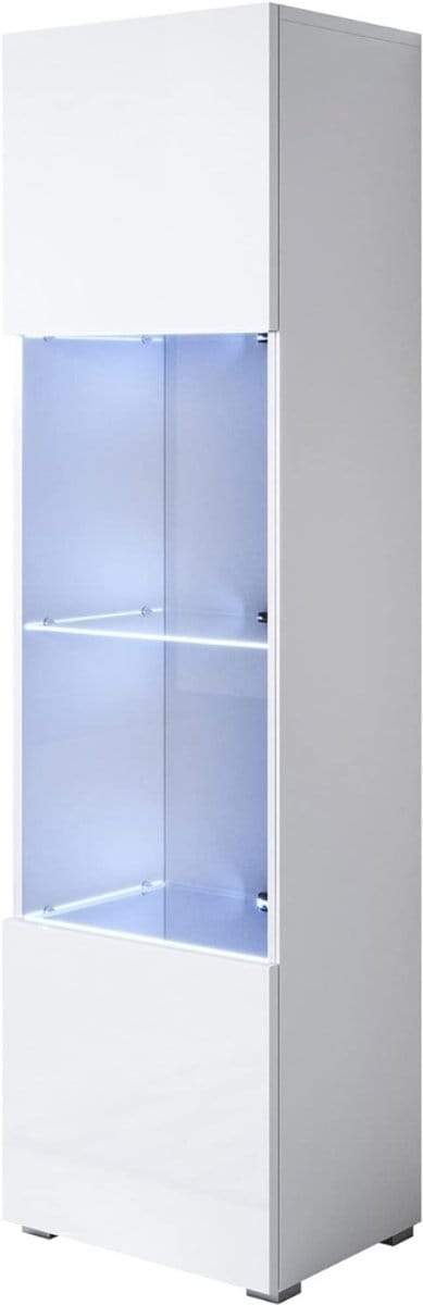 Zyrex® Vitrinekast Met Led Verlichting - Vitrinekast Met Glas - Vitrinekasten Woonkamer - Wit - 29cm x 40cm x 167cm