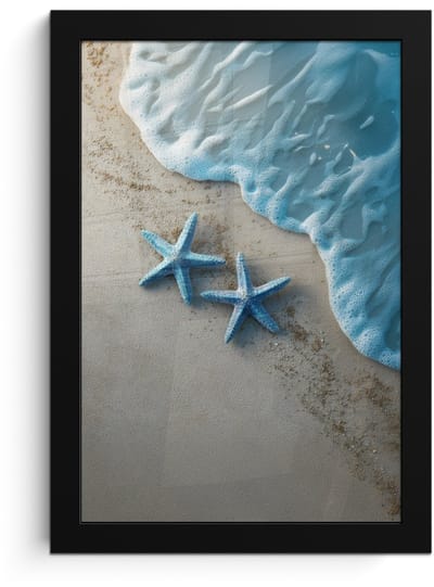 Poster in lijst - Fotolijst 20x30 cm - Posters - Zeesterren - Zand - Zee - Blauw - Posterlijst zwart - Decoratie - Wanddecoratie woonkamer - Muurdecoratie slaapkamer