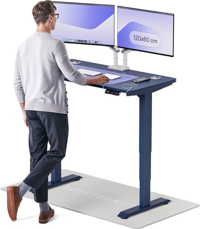 Desktronic HomePro Zit-sta Bureau Elektrisch In Hoogte Verstelbaar, 120x60 cm Blauw/Blauw, Stille Dubbele Motor, Hoogte 62-126cm