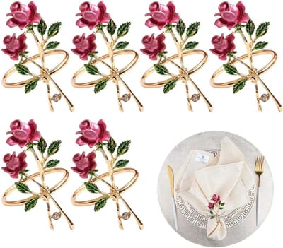 Bloemen Servet Ringen - Servet Houder - Tafeldecoratie - Met Roze en Bloemelementen - 6 stuks - Meerkleurig