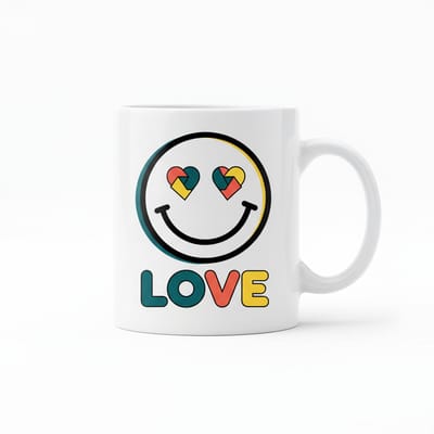 Smile Gezicht Love Koffiemok met Hart Ogen – Schattig Cadeau voor Koppels & Vrienden – Keramische Mok 330 ml