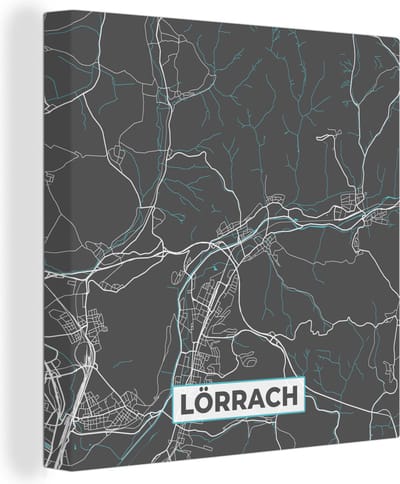 Canvas Schilderij Lörrach – Stadskaart – Blauw – Plattegrond – Stadskaart – Kaart - Duitsland - 20x20 cm - Wanddecoratie