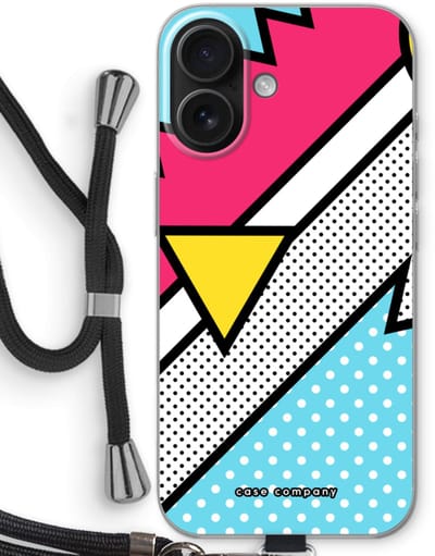 Case Company® - Hoesje met koord geschikt voor iPhone 16 hoesje met Koord - Pop Art #3 - Telefoonhoesje met Zwart Koord - Bescherming aan alle Kanten en Over de Schermrand