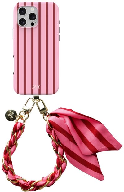 AVY Hoesje Met Telefoonkoord | Geschikt voor Apple iPhone 15 Pro | Compatibel met MagSafe | Hard Shell Back Cover | Stijlvol Bijpassend Koord 32CM | Linea Sol | Roze