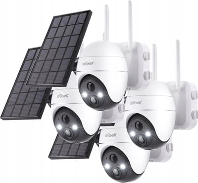 ieGeek 5MP Beveiligingscamera's Draadloos Buiten, Zonnecamera Buiten Draadloos WiFi 360° PTZ Op Batterijen Met Spotlight & Sirene/Bewegingsdetectie/Kleuren Nachtzicht/2-Weg Audio/IP65, Werkt met Alexa, 4 stuks