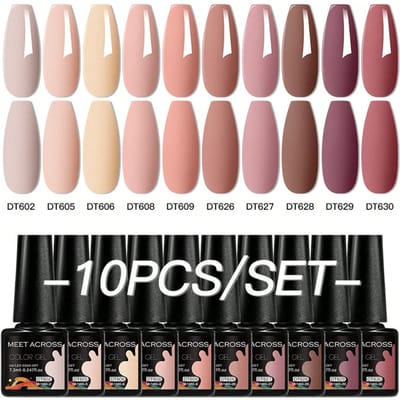 10 stuks gel nagellakset, nude roze effen kleur semi-permanente nagellak, verwijderbare UV/LED gel nagellakset, nagelkunst ontwerp decoratie, DIY thuis manicure salon, cadeau voor vrouwen