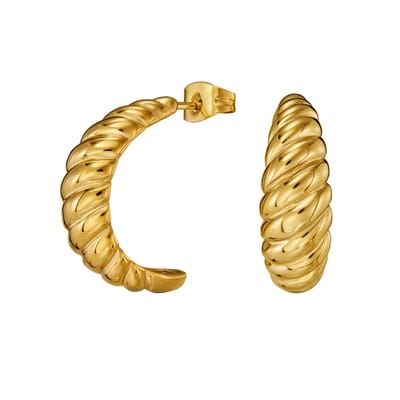 Traveller Oorbellen - Oorstekers Dames - Goud - 2/3 Ring - Geribd - Edelstaal - 21 x 7 mm - Verguld - 181279