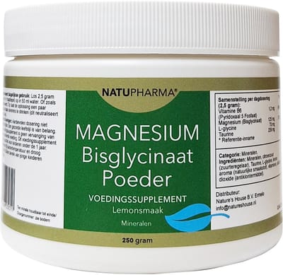 Natupharma Magnesium Bisglycinaat Poeder 125 mg Lemonsmaak 250gram