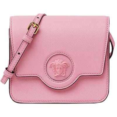 Versace Back Letter Print Metalen Medusa Plaquette Magnetische Sluiting Ritsvak Leren Heuptas Schoudertas Dames tassen Roze 1003017-DVIT2T-1P65V Basic Set (Bag+Dust Bag) pink