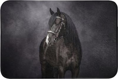 WC mat 90x60 cm - Antislip - Portret - Paard - Zwart - Toiletmat - Vloermat - Douchemat - Toilet tapijt - Toiletmatten