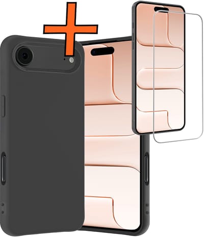 Hoes - Met Screenprotector - Geschikt voor Apple iPhone Air - Sterk & Shockproof - Back Cover - Siliconen Case - Telefoon Hoes - Zwart