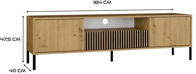 TV Lowboard Urbanhome Kamaro Artisan – 160 cm moderne televisiekast met geribbelde latten, 2 deuren en ruime lade, eikenhout look, lowboard TV-dressoir voor woonkamer en slaapkamer