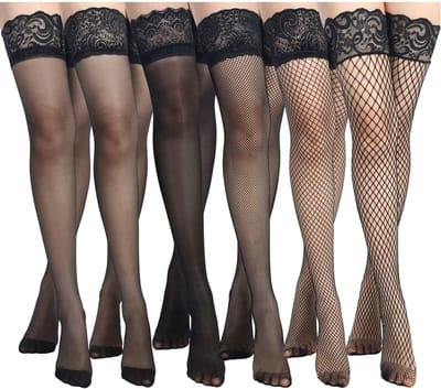 Zes Paar Visnet Kousen Thigh High Hold Up Kousen voor Vrouwen met Antislip en Kantafwerking - Ideaal voor Ondergoed en Modeaccessoires