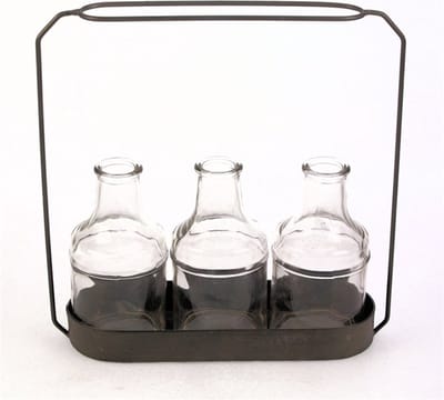 3 Vaasjes in metalen frame 23,5x7,2x24cm