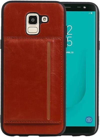Bruin Staand Back Cover 1 Pasjes voor Samsung Galaxy J6