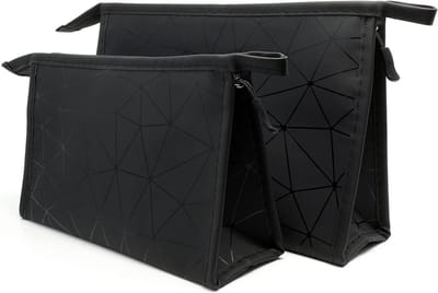Allecto Plus - 2-delige toilettas organizer waterdicht PU-leder opvouwbaar - zwart - reis make-up tas - dames heren - lichtgewicht - ruim - compact