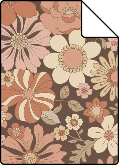 Proefstaal ESTAhome behang retro bloemen oudroze en beige - 26.5 x 21 cm - 130966-S