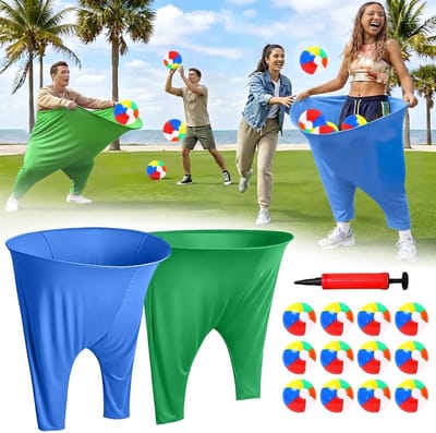 Dailygoods- Tuinspel Granny Pants - 2 Stuks - Outdoor Spellen - Vangbroekspel - Actief Werpspel - 12 Springballen - Ballonpomp - Comfortabel Ontwerp - Buitenspel