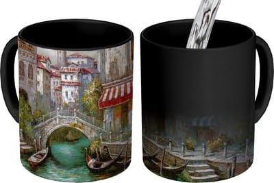 Magische Mok - Foto op Warmte Mokken - Koffiemok - Schilderij - Olieverf - Water - Gracht - Italië - Magic Mok - Beker - 350 ML - Theemok