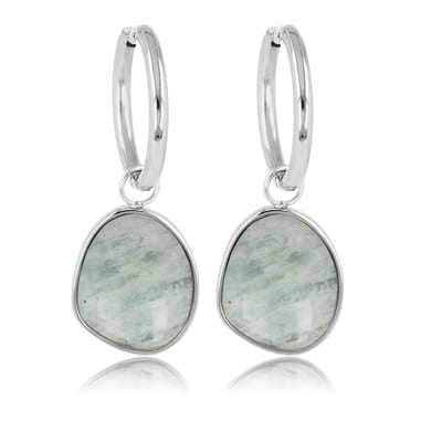 My Bendel - Zilverkleurige Oorbellen met Amazonite Edelstenen Hanger - 36 Mm - Amazonite Elegantie: Zilverkleurige Oorbellen 36mm - met Luxe Cadeauverpakking | Sieraden Voor Dames