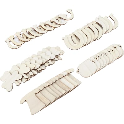 50 Stuks Decoratieve Houtsnippers 60mm 5 Stijlen Blanco Houten Uitsparingen Plakjes voor Kerstdecoratie white