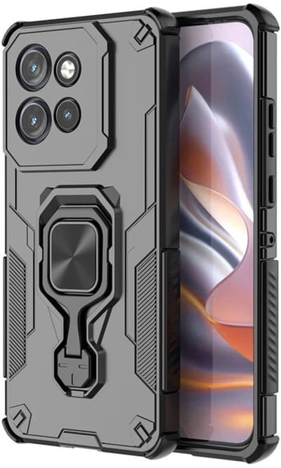 MobyDefend Hoesje - Geschikt voor Motorola Edge 50 Neo / Motorola Edge 60 Neo - Dubbelgelaagde Pantsercase Met Standaard - Zwart