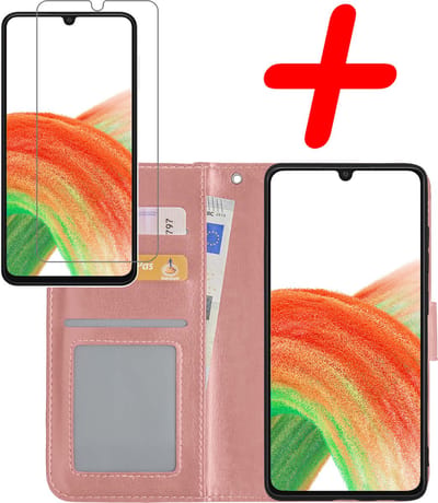 Hoesje Met Screenprotector - Geschikt voor Samsung Galaxy A33 - Luxe Pasjeshouder - Bookcase Portemonee - Flip Case - Kunstleer Book Case - Flipcase - Book Cover - Walletcase - Portemonneehoes - Rosé goud