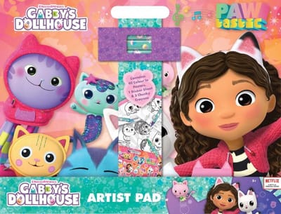 Gabby's Dollhouse Artist pad- Stationery - Papetterie- 40 Colour in Posters + 1 sticker Sheet & 3 Chunky Crayons