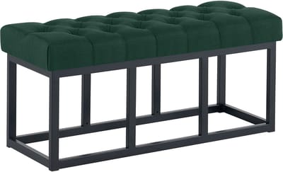 CLP Amun Halbank - Zitbankje met Chesterfield Knoopstiksels - Garderobebank - Bedbankje - Zwart Metalen Frame - 100 cm - groen