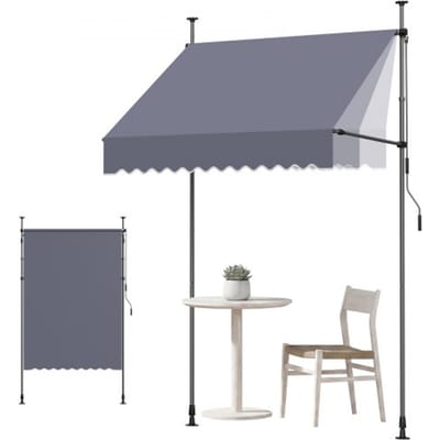 VEVOR Klemzonnescherm 150 cm, In Hoogte Verstelbaar Zonnescherm met Handslinger, Terraszonnescherm met UPF 80+ Zonbescherming, Zonnescherm, Balkonzonnescherm, Ideaal voor Terras, Balkon en Tuin, Donkergrijs