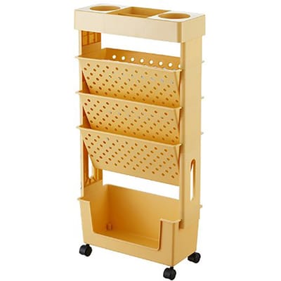 Étagère mobile multicouche rotative amovible en plastique, rangement pratique à roulettes orange