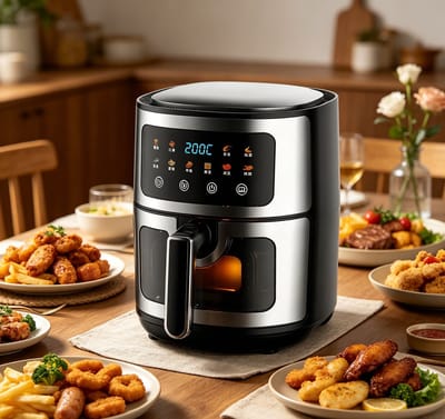 Hetelucht friteuse 6L Oven met 10 programma‘s 1400W gezond koken met 90% minder vet Digitale touchscreen kijkvenster antiaanbak mandje Zwart
