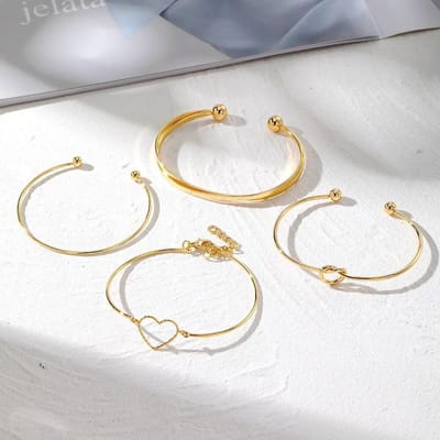 Mode Hart Kruis Armband Voor Vrouwen Punk Goud Kleur Opening Bangle Set Trendy Sieraden Geschenken Accessoires goud