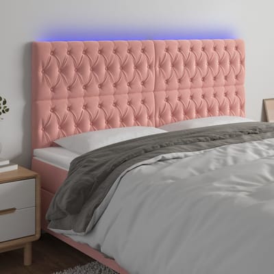 vidaXL - Hoofdbord - LED - 180x7x118/128 - cm - fluweel - roze